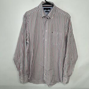Tommy Hilfiger 120’s Two Ply Cotton Button Down Shirt Mens Size Medium Striped